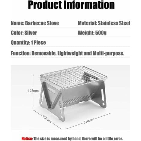 Mini sammenleggbar og mobil grill - Grilloverflate ca. 16cm x 21cm