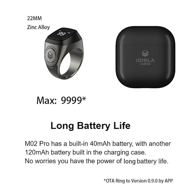 Vandtæt Iqibla Zikr 1 Tasbih Smart Ring til muslimer Tæller Tasbeeh Silver 20MM