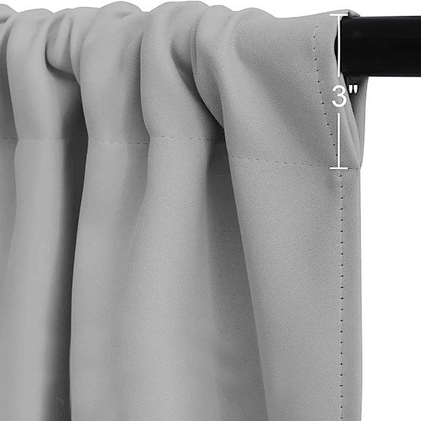 Bistro Gardiner Set om 2 Opaque Gardiner Korta Gardiner Stång Dragen genom Gardiner, Mått: 76x60cm grå