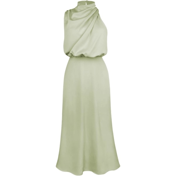 Sexy Kort Satin Kjole til Kvinder, Sommerlig Formel Lang Kjole, Mock Neck, Ærmeløs, Slids i Siden, Flydende Ærmeløs Maxi Skørter, Elegante Kvinders Skørter light green XL