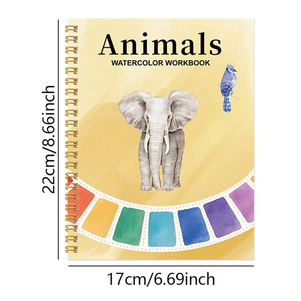 Akvarell Arbetsbok Set – Målningsövningsbok med Akvarellfärgslåda elephant
