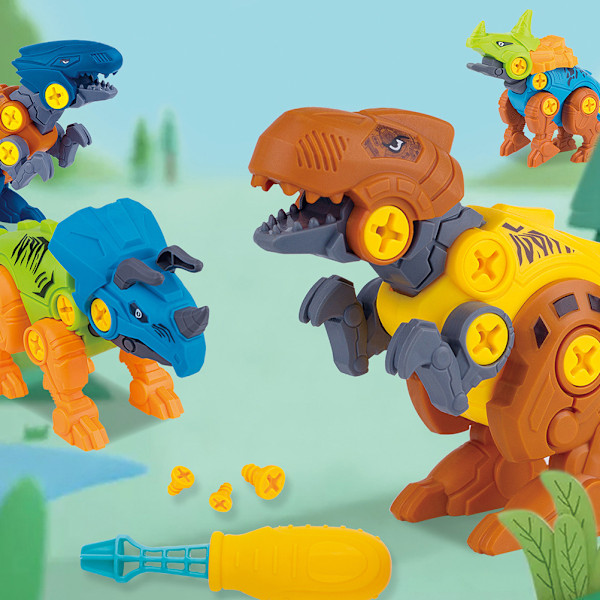 4-pack DIY Dinosaurie Monteringssats Demontering Dinosauriefigurer Modellkit Utbildande Byggspelset för Barn