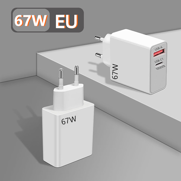 67W Hurtiglader USB Type C Ladeadapter til iPhone 15 14 13 hvid white EU