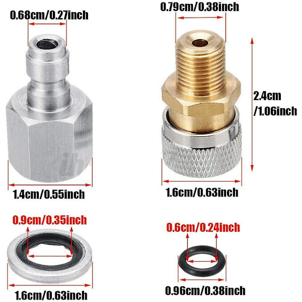 1/8 BSP Hurtigkoblingsbeslag Ladeadaptersett, Rustfritt Stål PCP Luftlading Qu-WELLNGS 0