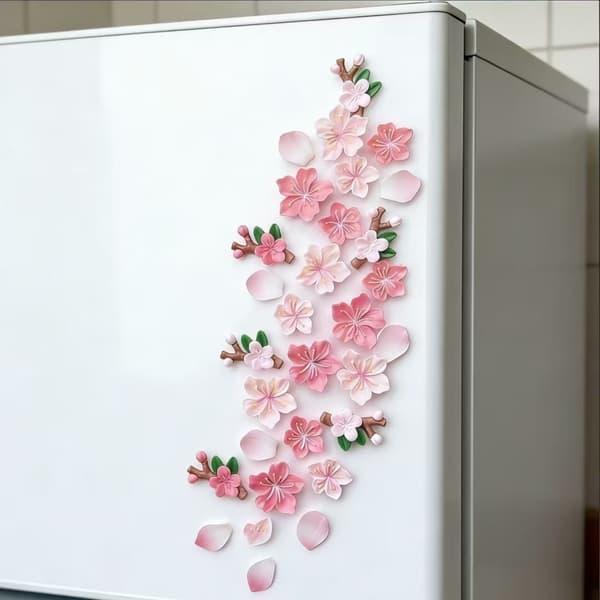 Kylskåpsmagnetset med persikoblommor, 3D magnetisk blomdekor för kylskåp och dörr Pink + Fuchsia 4pcs