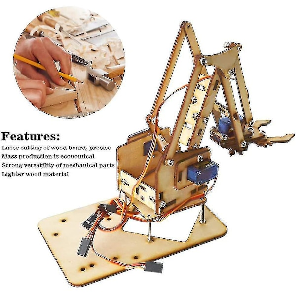 Caraele Robot Arm Kit, Raspberry Pi Snam1500 4 Dof Træ Robot Mekanisk Arm Sg90 Servo Til Arduino DIY Robot Arm