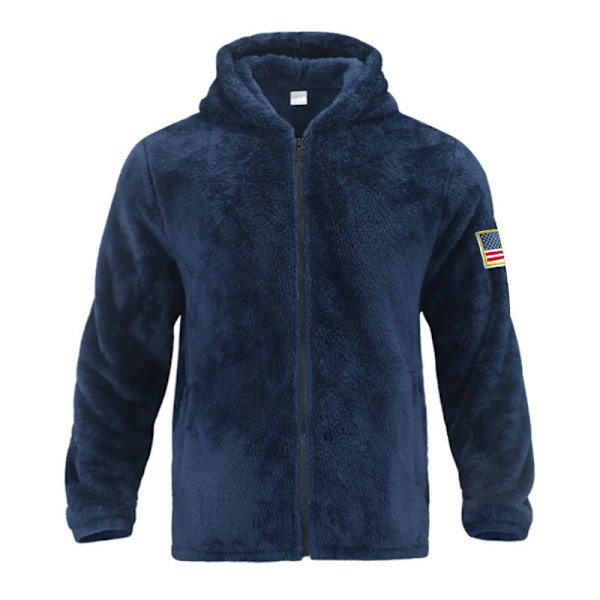 Vinter Sherpa Fodrad Dragkedja Upp Hoodie För Män Marinblå Navy M