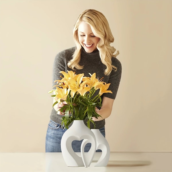 Keramisk Blomvas, Speciell Design Estetiska Hjärtformade Vaser Krämvit Färg