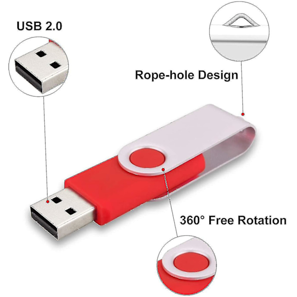 10-pakks USB-minnepinner USB 2.0 minnepinne Bulk-pakke Roterbar Minnepinne Foldbar lagring Hoppstasjon Zip-stasjon 10-pakning Rød