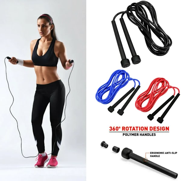 Ekstrem hastighet hoppetau boksing hopping vekttap sport jenter fitness (svart)
