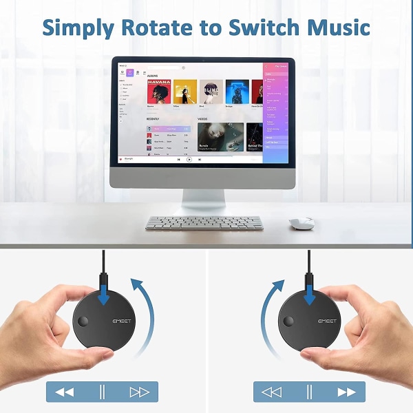 USB-volymkontrollknapp Emeet USB-multimediakontrollknapp med en-klicks mute-funktion och musikväxling Multimediakontroll