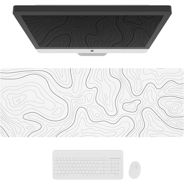Stor Gaming Musemåtte med Syede Kanter, Udvidet XL Musemåtte med Anti-Slip Base, Cool Skrivebordspude til Tastatur og Mus, 31,5 x 11,8 Tommer, Hvid