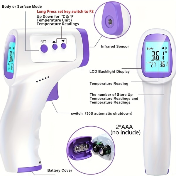 1 stk. digitalt pannetermometer, berøringsfri infrarød medisinsk termometer, kroppstemperaturmålingsverktøy, for voksne baby, uten batteri