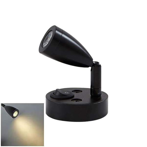 LED-læselampe til RV-interiør 2W med USB-port 5V 2A Swith Spot Black B 3200W