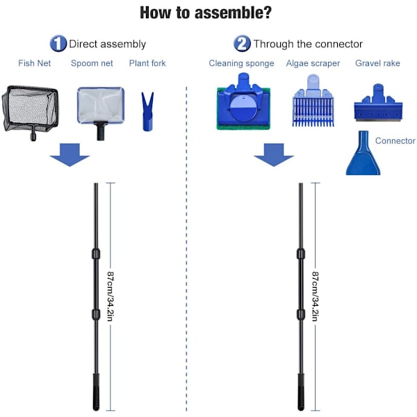 6-in-1 Akvaariosiivoussetti Verkkokalastusverkon, Pintaverkon, Hiekkahaarukan, Kasvihaarukan, Kaavin, Sienen ja Liitoksen kanssa