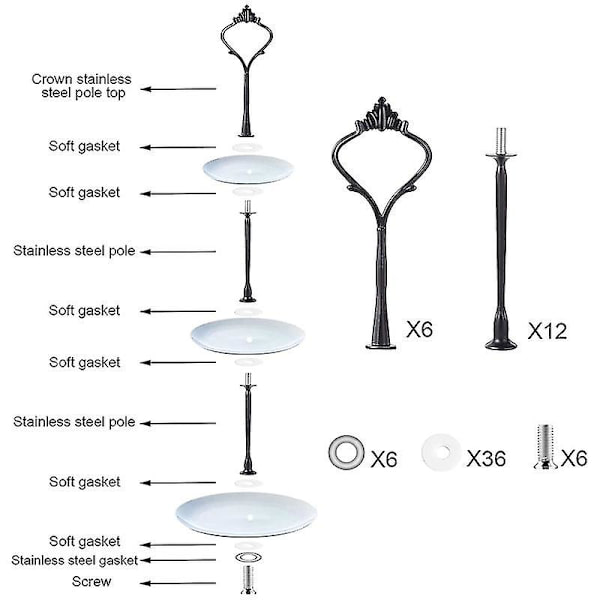 Sæt lagdelt bakke hardware til kageform 3 lag kageform fittings hardware holder til