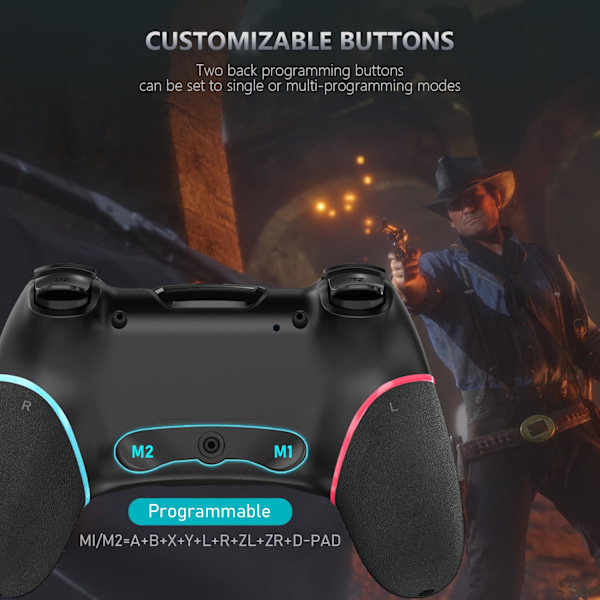 Trådløs Switch Pro-kompatibel Controller til Switch/Switch Lite/Switch OLED Programmerbar Fjernbetjening Gamepad Joystick med Wake-up og (Opgraderet Version)