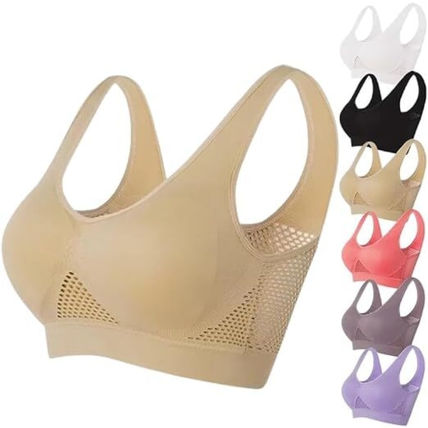 Andningsbar Cool Liftup Air Bra, Air Bra Bekväm Mesh Sport-BH för Kvinnor Khaki Khaki 4XL