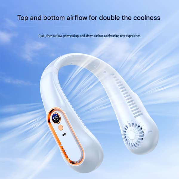Halsventilator USB-C – Genopladelig Bladløs Ventilator med LED-display, Hvid 1200 mAh