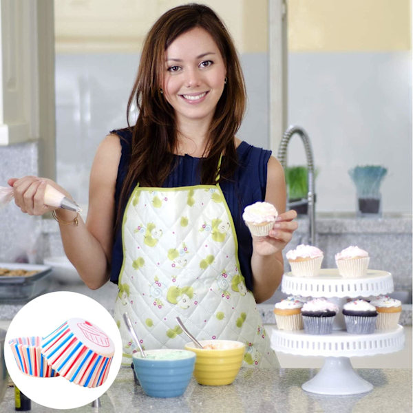 Røde, blå og hvite papirmuffinsformer - Kong Charles kroningsdekorasjoner - Bakekopper, Muffinsformer til baking, Mini muffinsformer White/Red/Blue