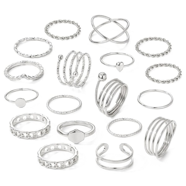 18 stk. Ringsæt Knogle Ring SORT black