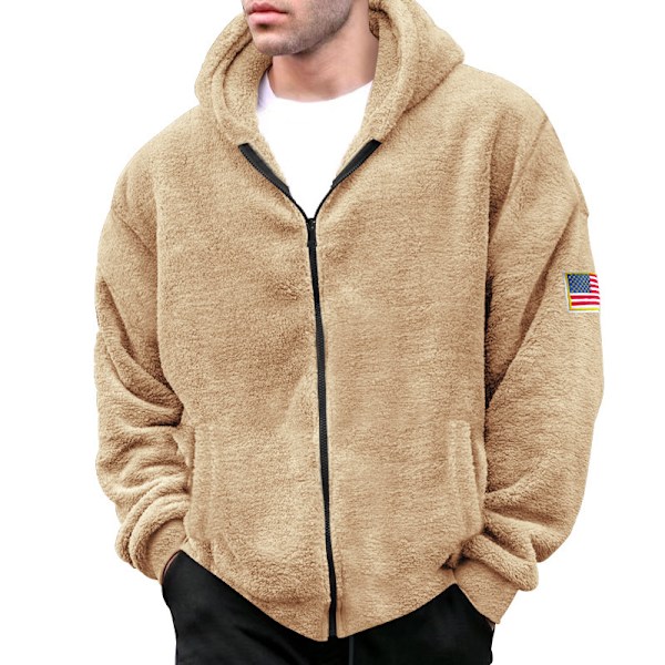 Vinter Sherpa Foret Zip Up Hoodie Til Mænd Khaki Khaki L