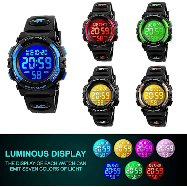 Barn Digital Klocka För Pojkar Flickor, Pojke Vattentät Casual Elektronisk Analog Kvarts 7 Färgglad Led Klocka,barn,unisex