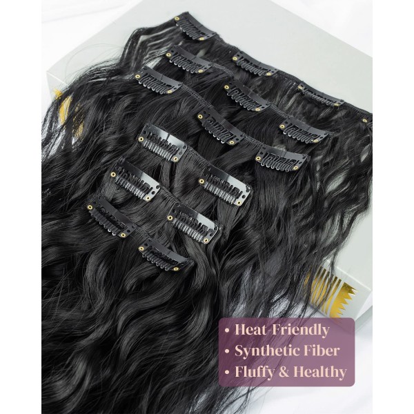 Clip In Hair Extensions, 6PCS 24\" Sort Hår (Sort)