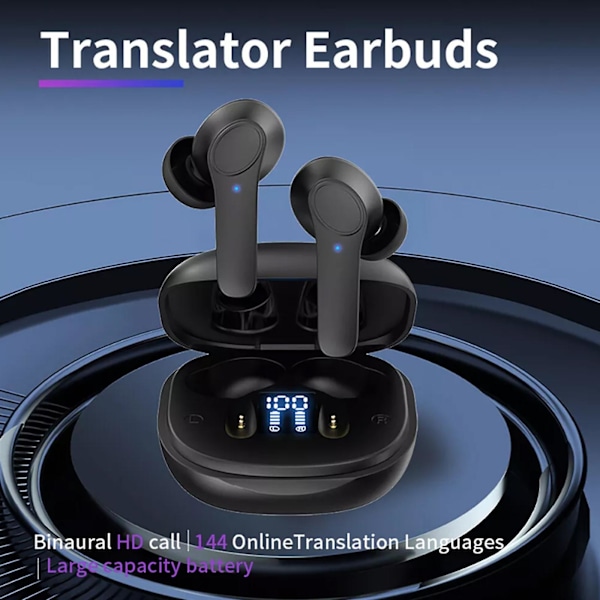 Multilingual Translator Earbuds Wireless Bluetooth Translator Earphone 144 Språk, Bluetooth 5.3, Lang Batterilevetid - B11 Modely Black