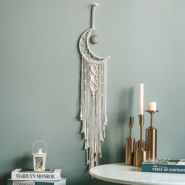 Bohemisk chic macramé väggbonad gobeläng måne stjärna drömfångare väggdekor boho vävd stickad gobeläng heminredning