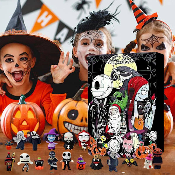 Halloween-Adventskalender 2024 Uppgraderad Adventskalender, Nightmare, Kalender Innehåller 24 Gåvor, Halloween Läskig Dock Horrorfigurer Present till Barn (A) Halloween New A
