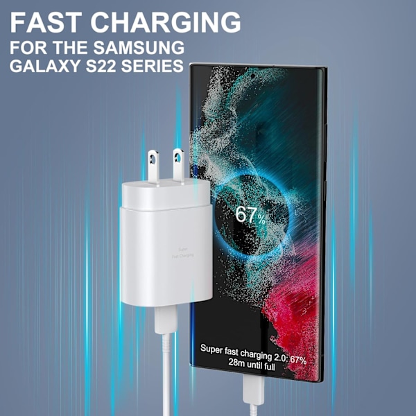 Hurtiglader for Samsung, 25W Android-telefonlader med Type C-kontakt og superhurtig lading White