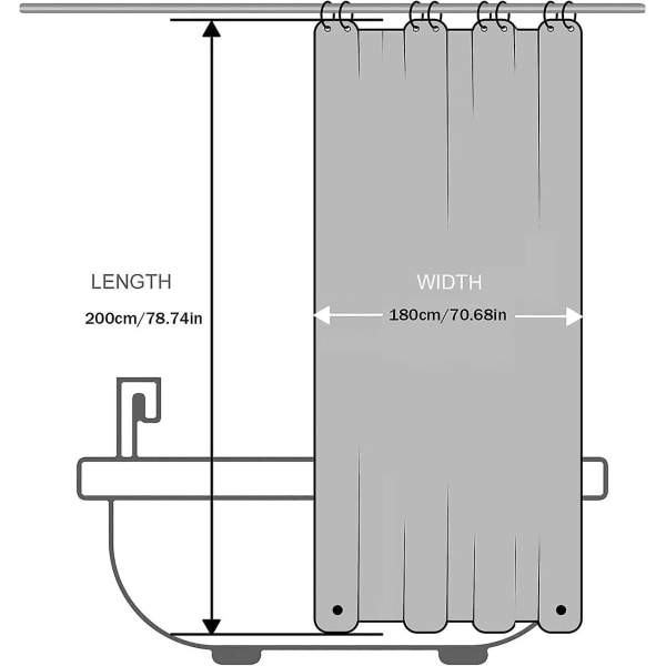 Dusjforheng, Baderomsforheng, Tykke vanntette stoffgardiner, 180 x 200 cm (asfaltert)