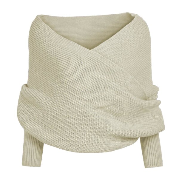 Stickad Tröja för Kvinnor med Halsduk och Ärmar - Varm Vinterhalsduk Beige