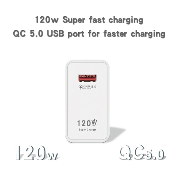 120W hurtiglader USB-lader strøm hvit EU
