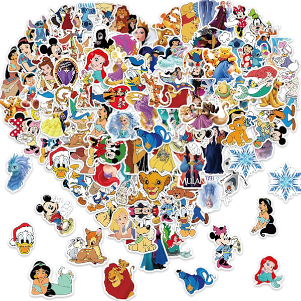 100 Pcs Mixed Disney Stickers for Kids Kawaii Princess Stickers for Water Bottle Laptop Waterproof Animation Decal for Teens