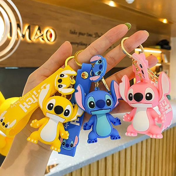 Anime Disney Stitch nøglering og dukke nøglering mode par taske blå gul - høj kvalitet Yellow