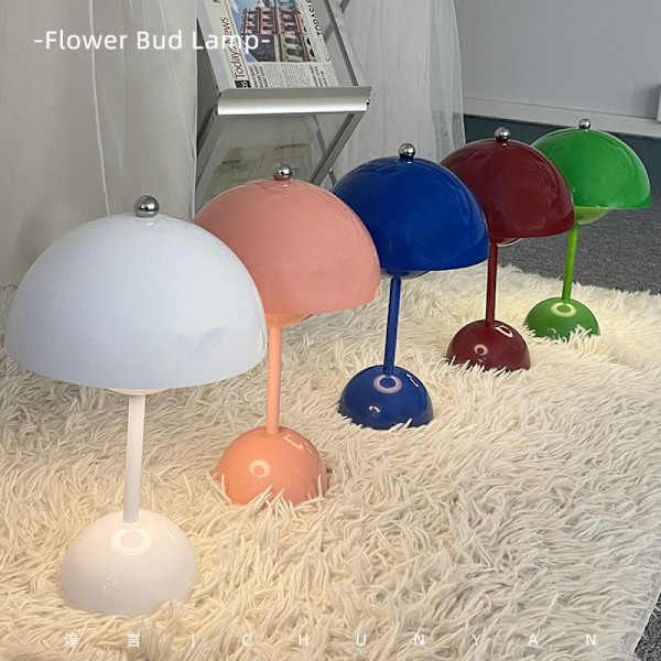 Bordlampe, øyepleiende LED blomsterpotte bordlampe bærbar for skole Burgundy
