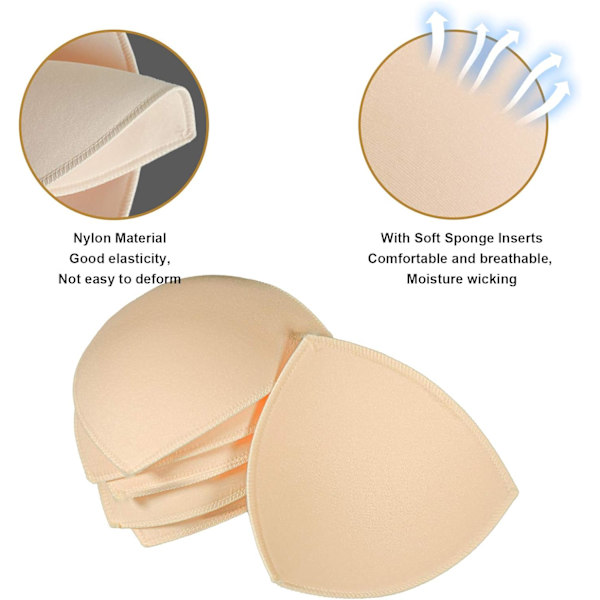 4 paria rintaliivien sisäpehmustetta, irrotettava urheilurintaliivin kuppi kolmio 4 paria beige 4 Pairs Beige C/D