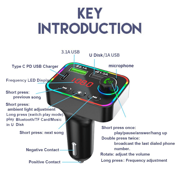 Bil FM-sender trådløs Bluetooth 5.0 radio MP3-afspiller