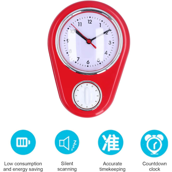 Væg ur køkken timer, 60 minutters visuel nedtællingstimer, stille drift, nem at læse, retro køkken vægur, visuel timer, hjemmekøkken T Ed