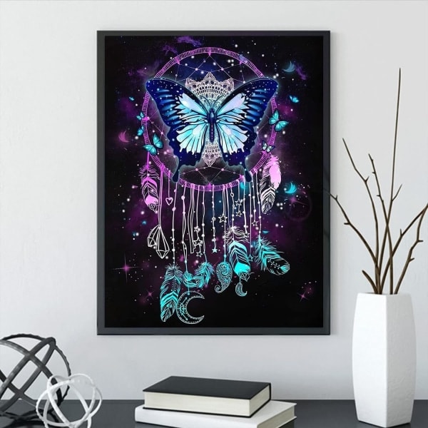 (30x40cm, Butterfly Dream Catcher) 5D DIY-diamantmålning, korsstygnsbroderisats för vuxna
