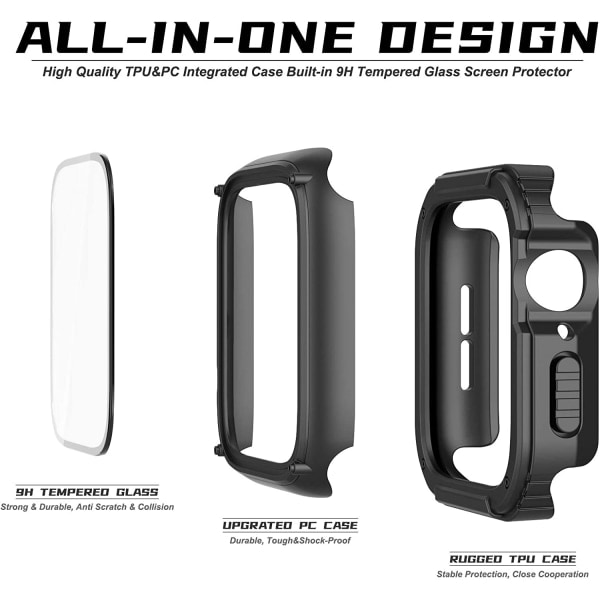Robust Apple Watch-etui 44 mm Serie Watch 6/5/4 med skjermbeskytter Svart 44 mm
