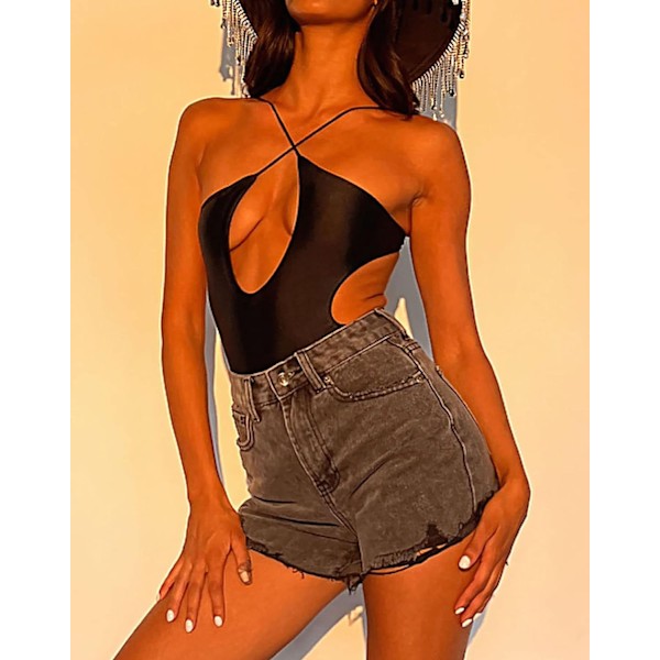 Sexet dame crisscross halter badedragt sort Black M