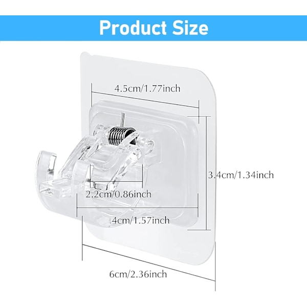 6 stk. gardinstangsholdere, selvklæbende gardinstangbeslag, sømfri justerbare stangbeslag, gardinstangvægbeslag (gennemsigtig)