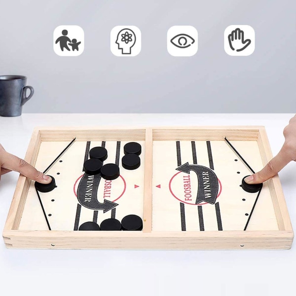 Stort familjespel Snabbt Sling Puck Hockeyspel Träbrädesbord black + 5 white 54*29.5cm
