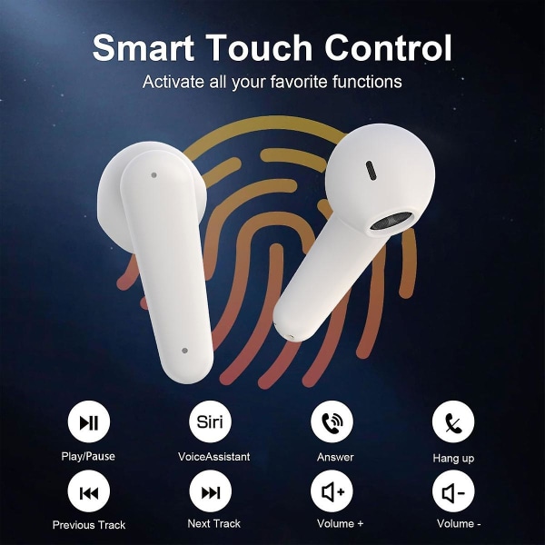 Bluetooth hörlurar, Bluetooth 5.1 Trådlösa hörlurar med LED- power, Trådlösa hörlurar med mikrofon, för Iphone Android white