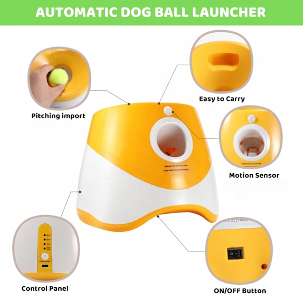 Automatisk hundbollskastare USB-laddningsbar - Interaktiv hundbollskastare hundhusdjurleksak med 3 tennisbollar Orange