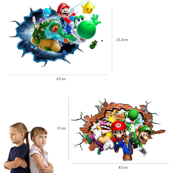 2 st Mario väggdekor, Super Mario väggdekorationer, Mario klistermärke