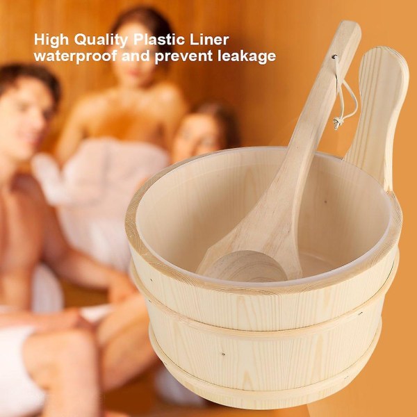 Sauna Bucket with Ladle, Bathroom Natural Wooden Bucket + Ladle Set for Sauna Spa Bath Accessories Perfect gift for your family or friends.